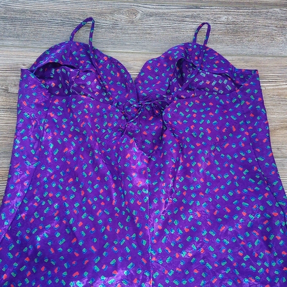 Vintage Silky Patterned Colorful VS Nightie Lingerie Flowy Mini Dress - Picture 11 of 16